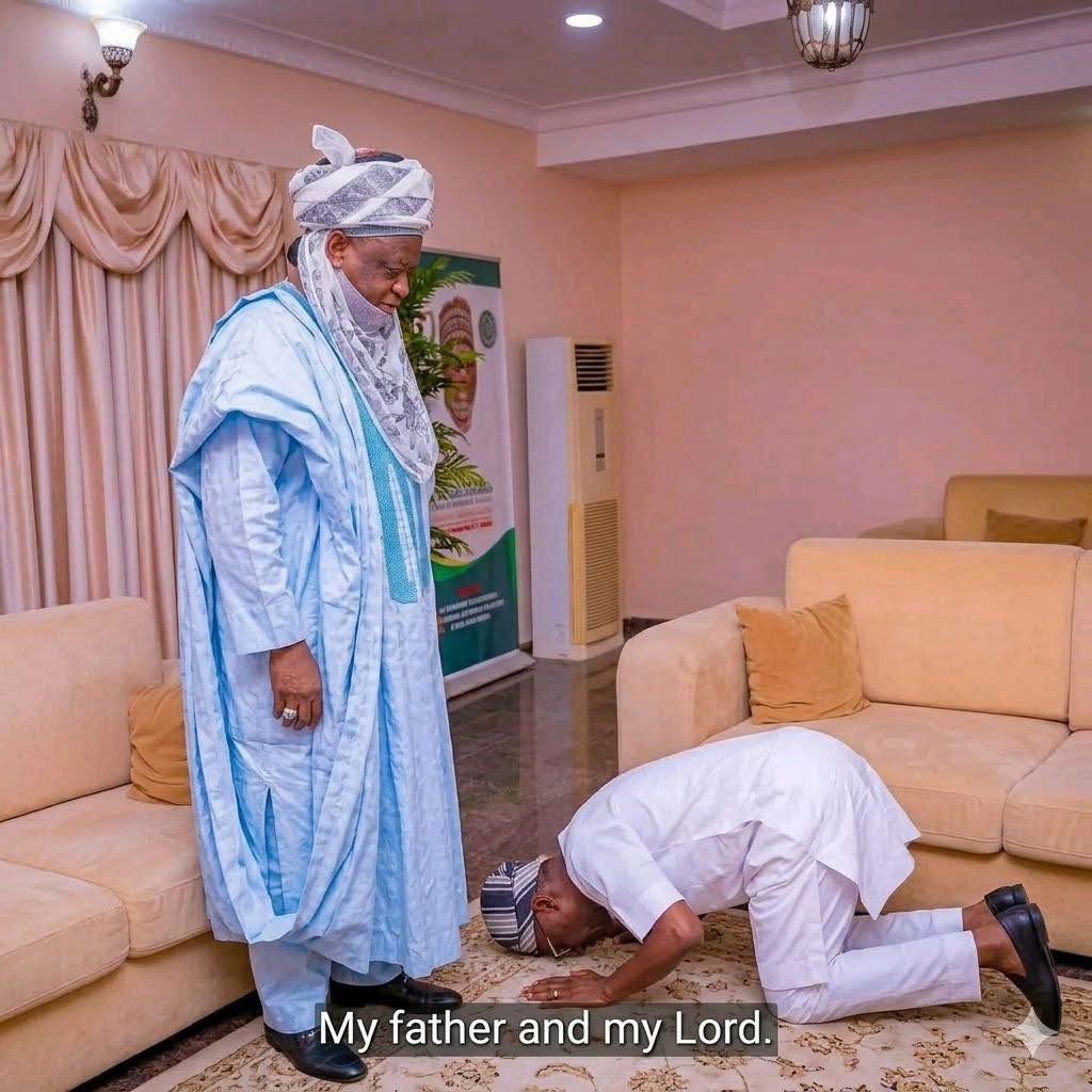 AI generated image of the governor bowing to Sultan of Sokoto