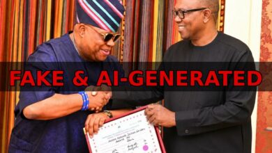 FAKE & AI-GENERATED Image of Obi and Adeleke shaking hands with the certificate of return