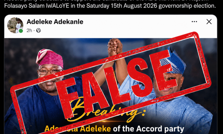 FALSE! FactCheckAfrica found no evidence that Governor Ademola Adeleke collapsed his political structure to support the ADC candidate.