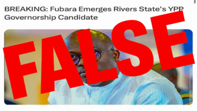 Screenshot of an X post by verified user Sani Suleman Isah (@sani_suleman_) claiming, “BREAKING: Fubara Emerges Rivers State’s YPP Governorship Candidate.” A large bold red “FALSE” label is overlaid across the post and the photograph of a man. The screenshot shows 329K views, 315 comments, 514 reposts, 3.7K likes, and 140 bookmarks, with the timestamp 09:39 on September 21, 2026.