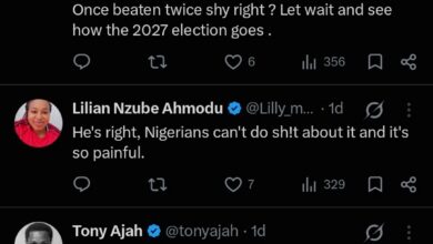 Screenshot of several X posts reacting to remarks attributed to Nigeria’s FCT Minister, Nyesom Wike, with comments discussing political accountability, the 2027 election, and public response.