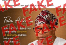 The claim that Fola Adeola is inviting members of the public to join a WhatsApp group for daily economic information and financial tips is false