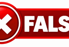 Red fact-check graphic featuring a white X symbol inside a circular badge and the word “FALSE” in bold white capital letters.