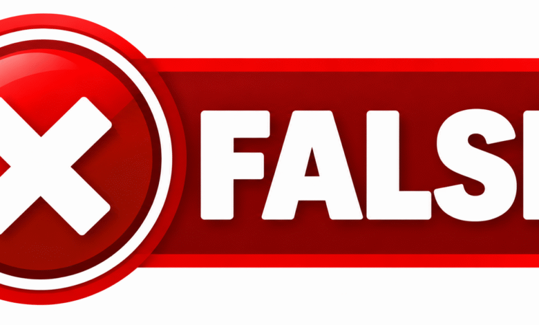 Red fact-check graphic featuring a white X symbol inside a circular badge and the word “FALSE” in bold white capital letters.