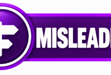 Purple and black badge featuring white directional arrows and the word “MISLEADING” in bold, uppercase white lettering.