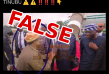 A social media post falsely claiming that the INEC chairman will rig elections for President Bola Tinubu, with an image of Nigerian officials.