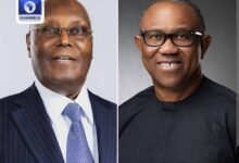 A split-image portrait showing two Nigerian men wearing formal traditional and Western attire, with a Channels Television logo in the upper-left corner.