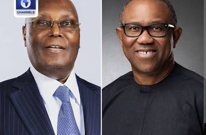 A split-image portrait showing two Nigerian men wearing formal traditional and Western attire, with a Channels Television logo in the upper-left corner.